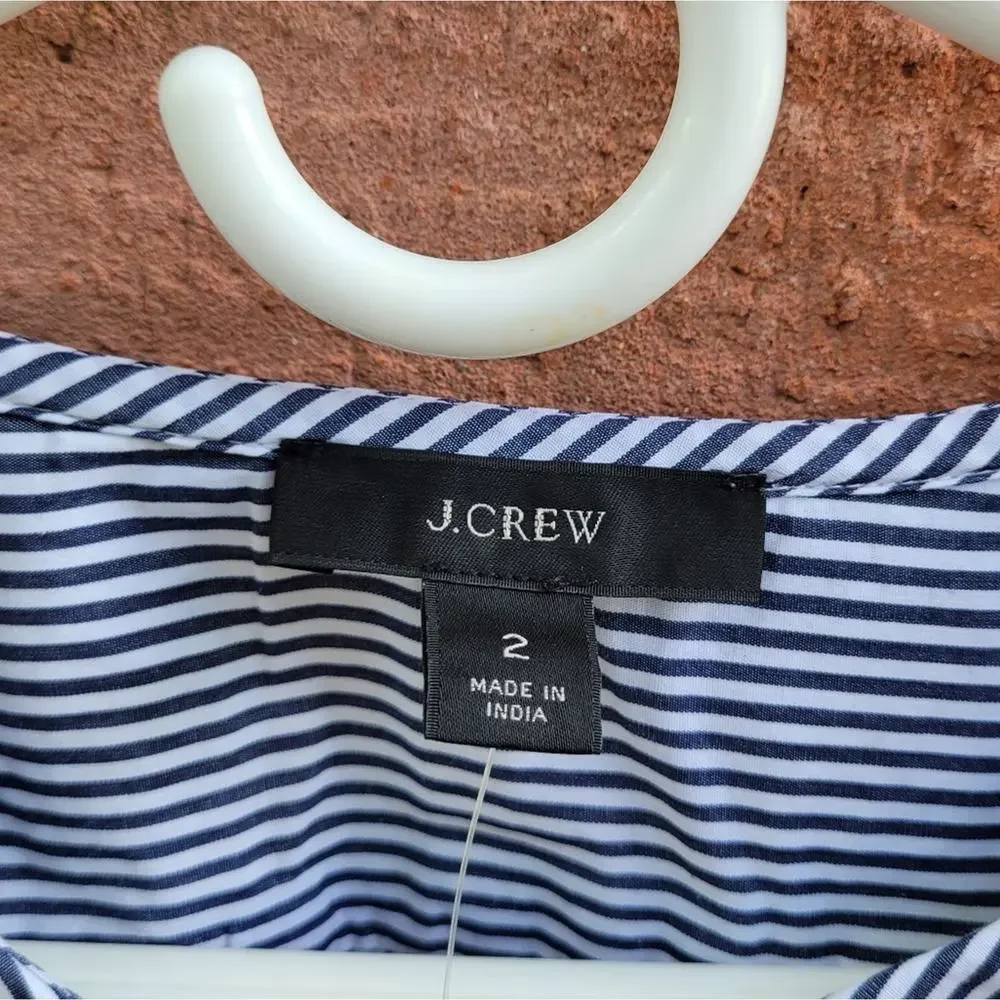 J. Crew Blue and White Striped Button-Down Top with Peter Pan Collar - Picture 6 of 7